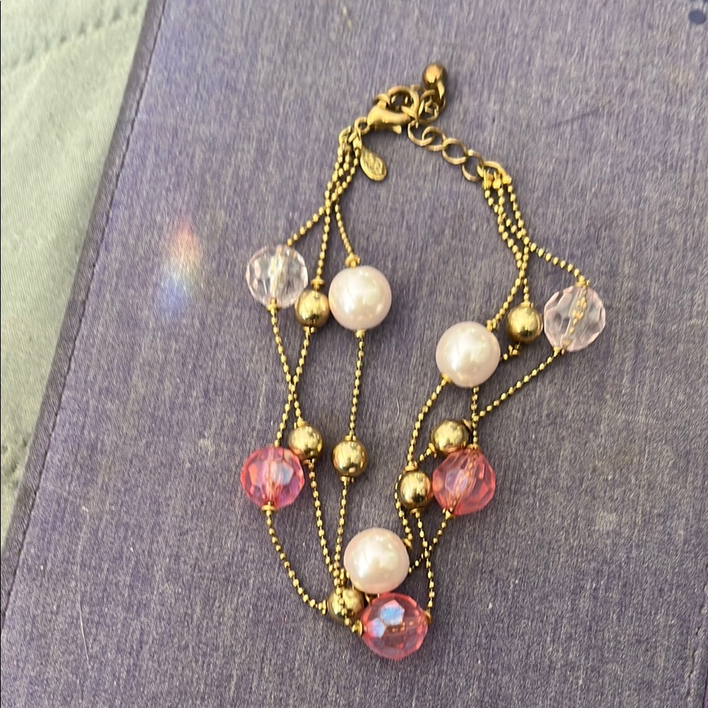 Premier Designs Elegant Gold and Pink Beaded Bracelet